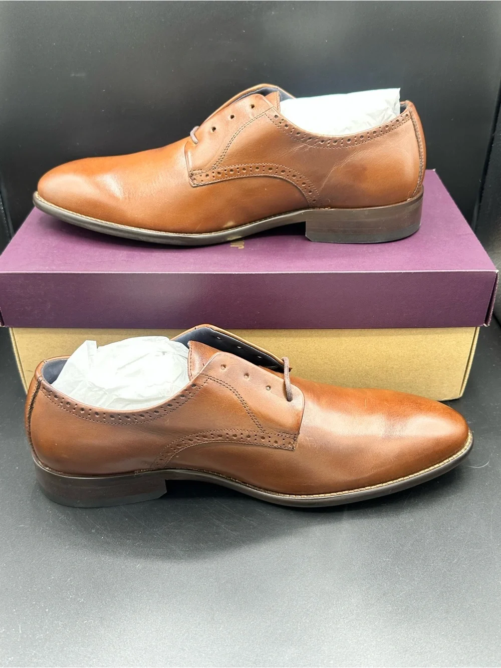Johnston & Murphy Stockton Brown Plain Toe Dress Shoes Size 10.5 NEW WITH BOX